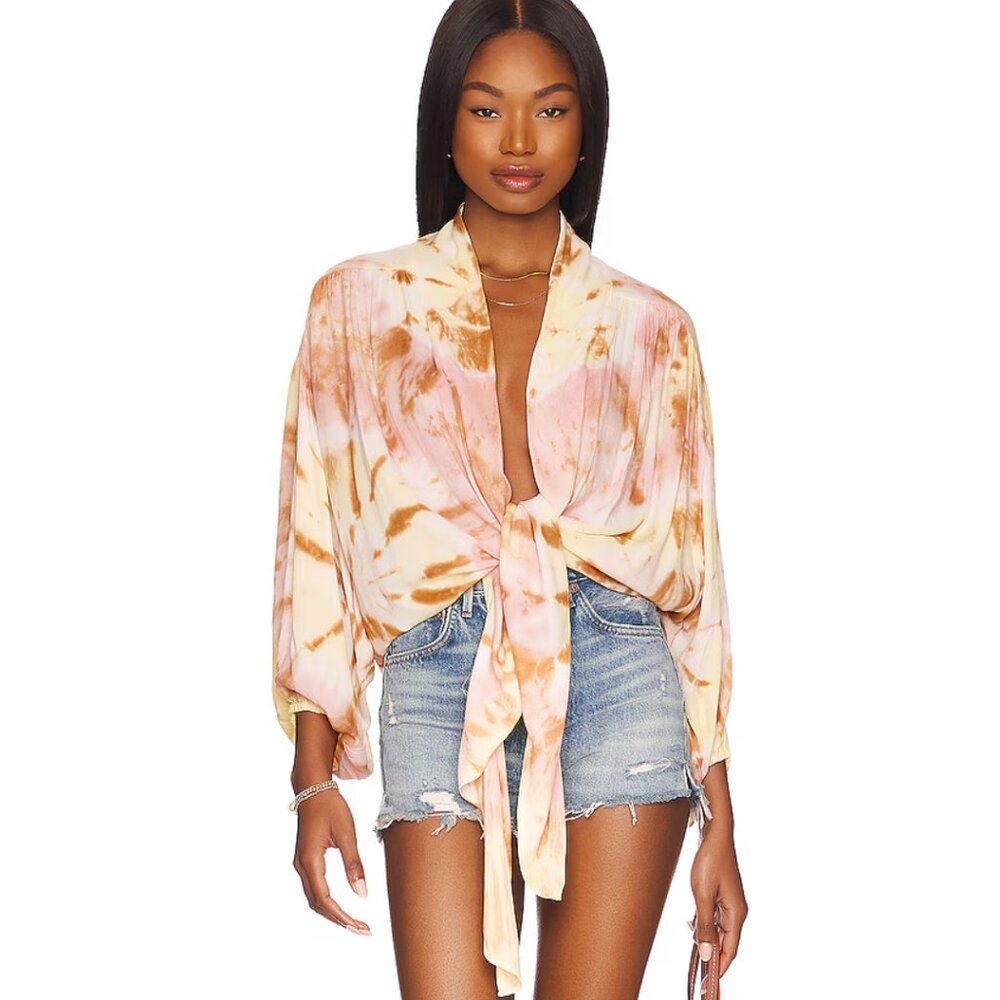 NWT Young, Fabulous & Broke Carmen Pink Peach Ombre Tie Front Top S